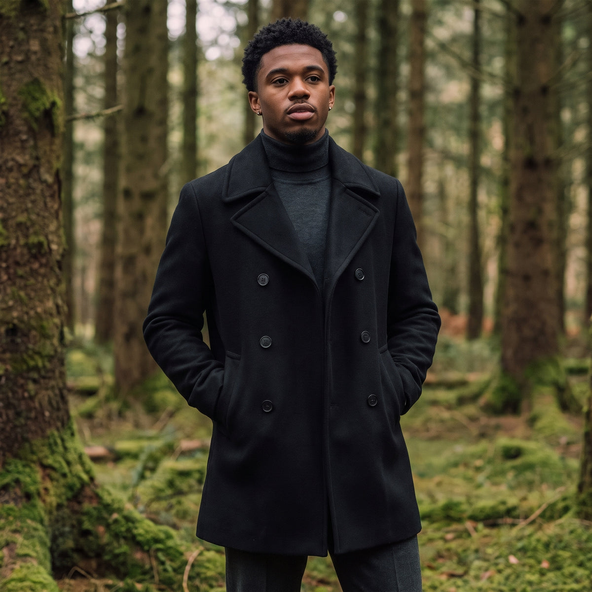 Dama Washington Brent double breasted wool pea coat Black - lifestyle forest