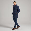 Dama Washington Jasper men's puffer jacket navy long length quilted - full outfit model view
