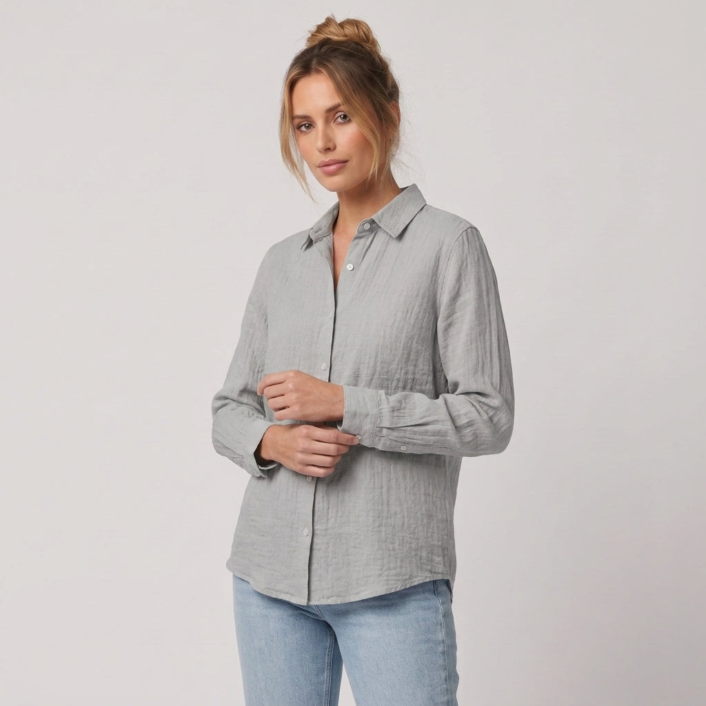 Dama Washington Rosa linen button down shirt Gray - model front view