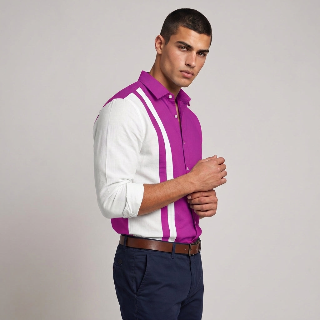 Dama Washington Axel color block button up shirt Magenta - model front view