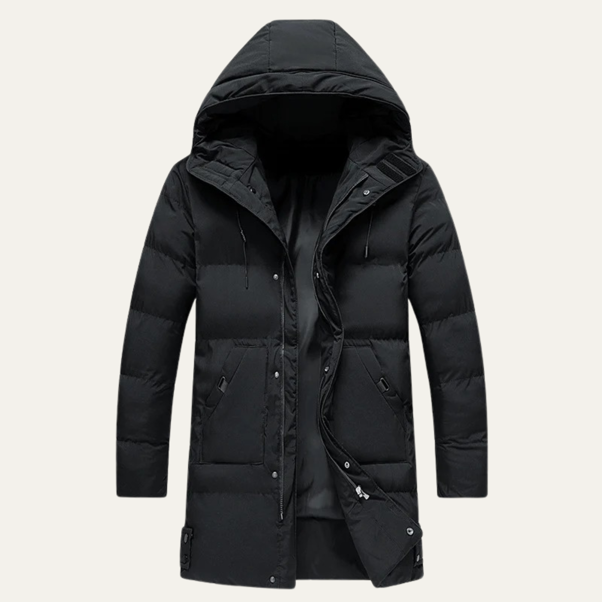 Axel | Men's Long Puffer Jacket Black Hooded Winter Coat