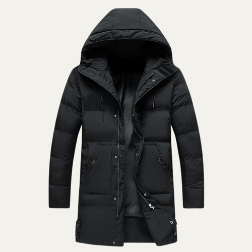 Dama Washington Axel men's long puffer jacket black hooded winter coat - front view