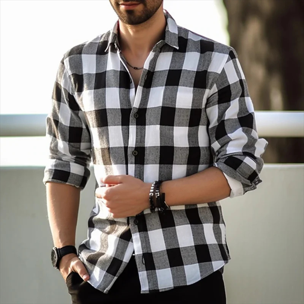 Callum | Men's Casual Check Button Up Shirt Yellow Black