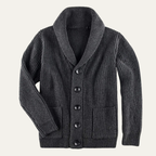 Dama Washington Wyatt men's shawl collar cardigan charcoal gray ribbed knit - front view