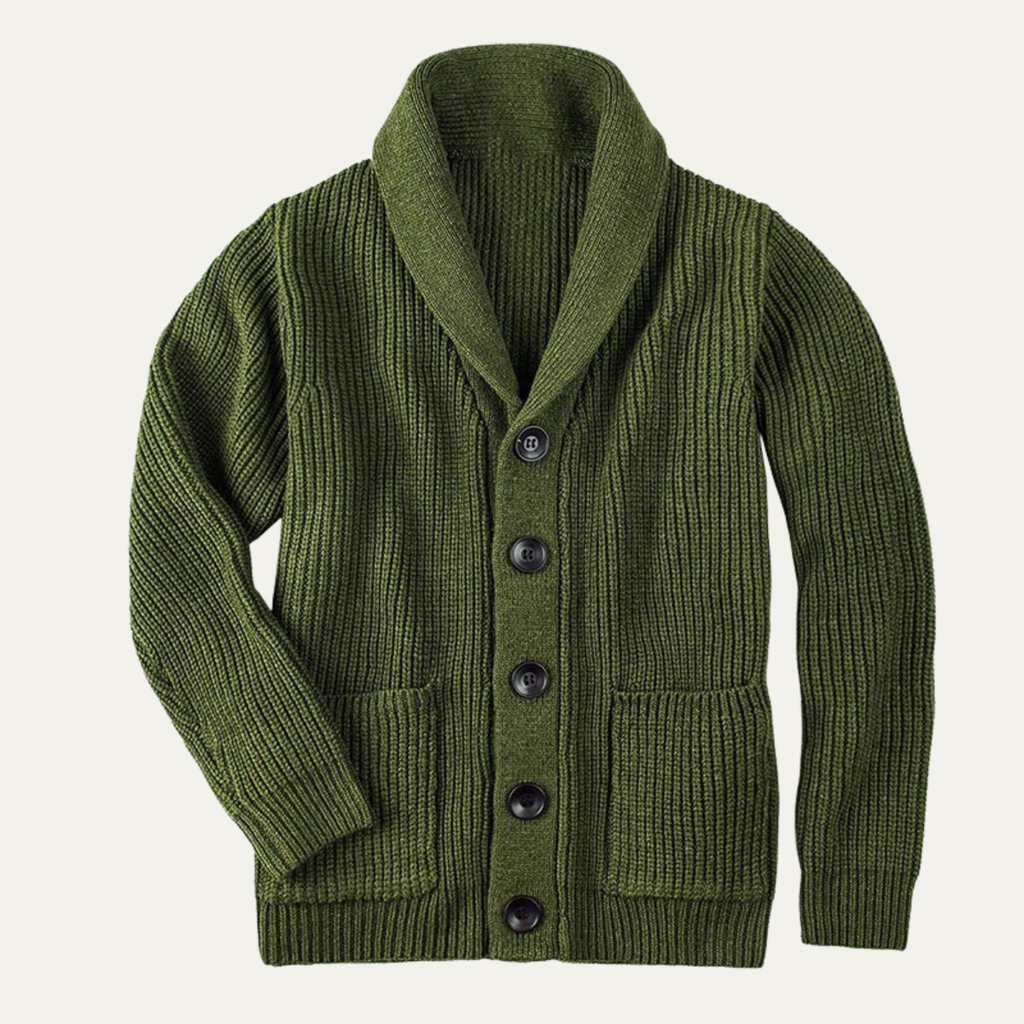 Dama Washington Wyatt men's shawl collar cardigan charcoal gray ribbed knit - view 2