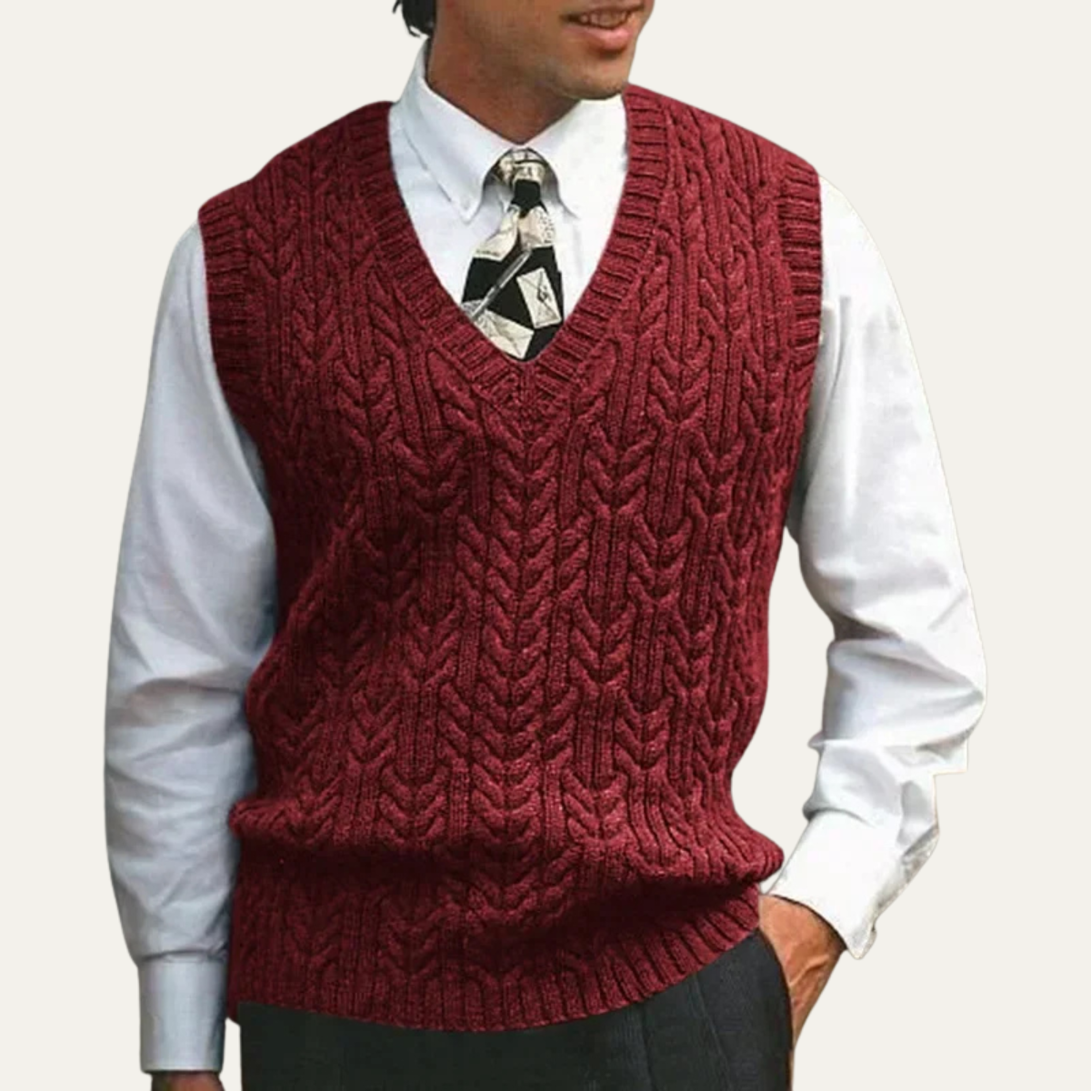 Axel | Men's Cable Knit Sweater Vest Charcoal V Neck