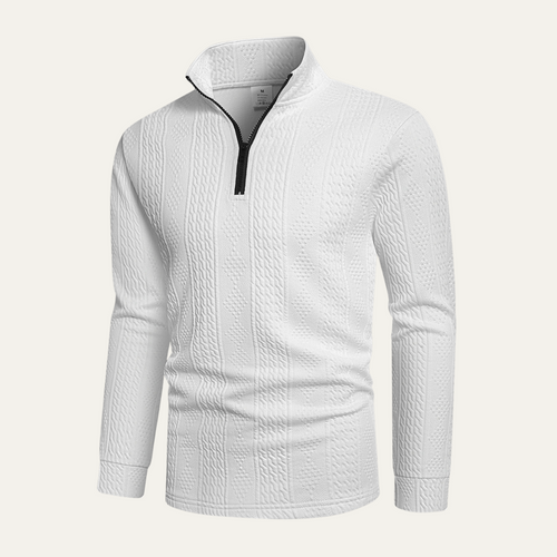 Dama Washington Axel men's cable knit quarter zip sweater white - view 2