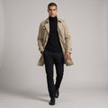 Dama Washington Voss men's trench coat beige single breasted notched collar - full outfit model view