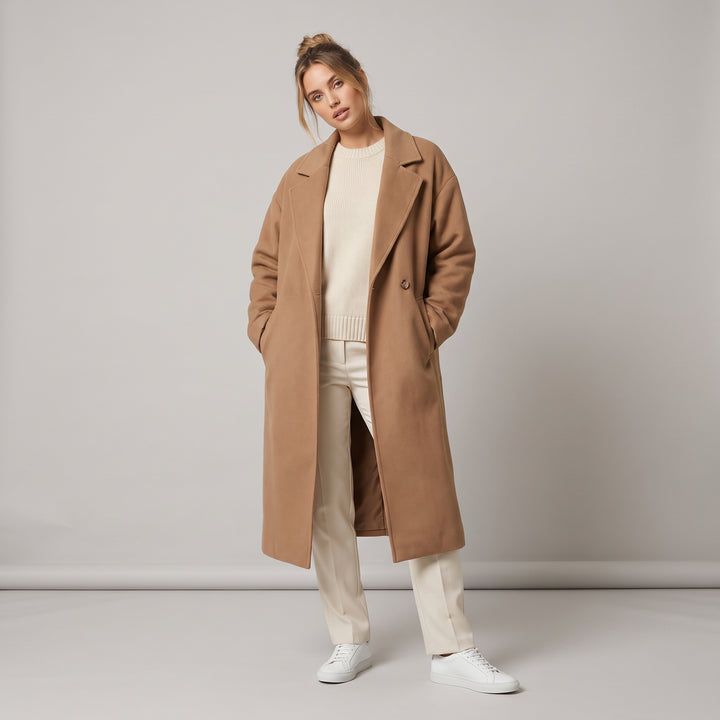 Dama Washington Magnolia women's oversized long coat - model front view