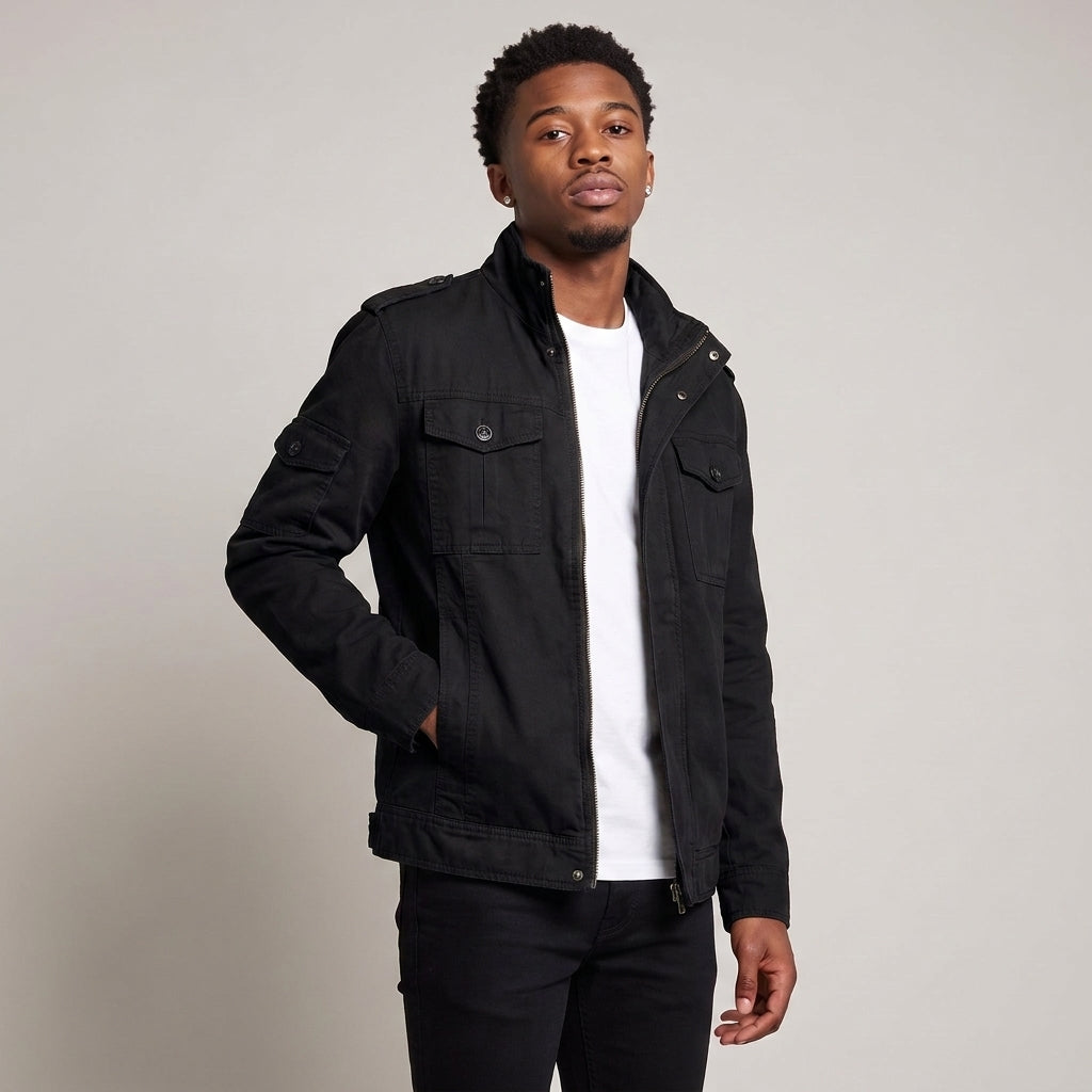 Dama Washington Flint military cargo jacket Black - model front view