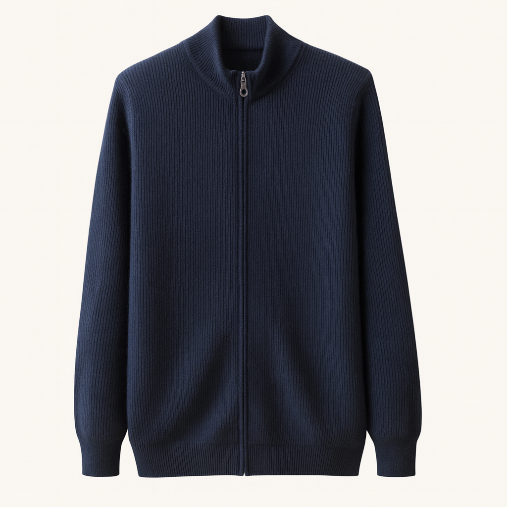 Mira | Men's Zip Up Cardigan Cream Ribbed Knit