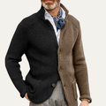 Dama Washington Beau men's cardigan beige and black waffle knit button up - front view