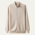 Dama Washington Mira men's zip up cardigan cream ribbed knit - front view