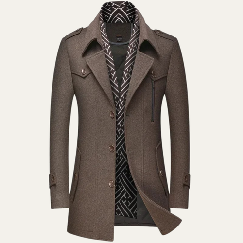 Dama Washington Axel men's navy wool blend trench coat lapel collar - view 2