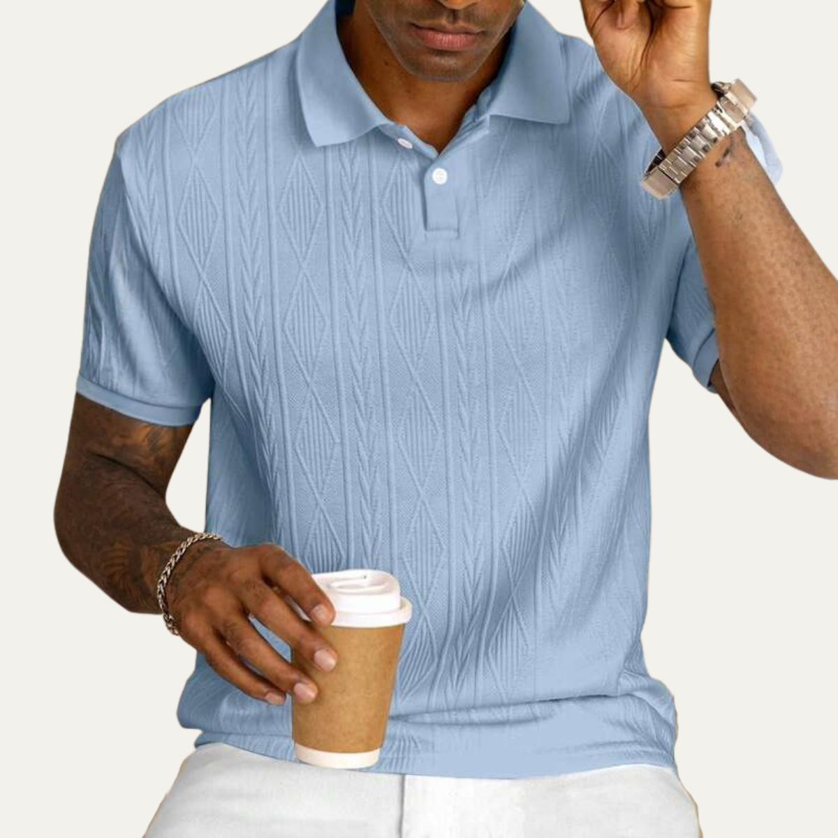 Ash | Men's Textured Polo Shirt Olive Green Short Sleeve