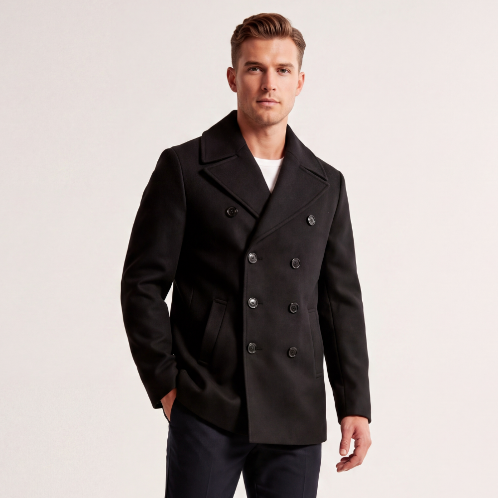 Rhys | Men's Double Breasted Wool Pea Coat Navy