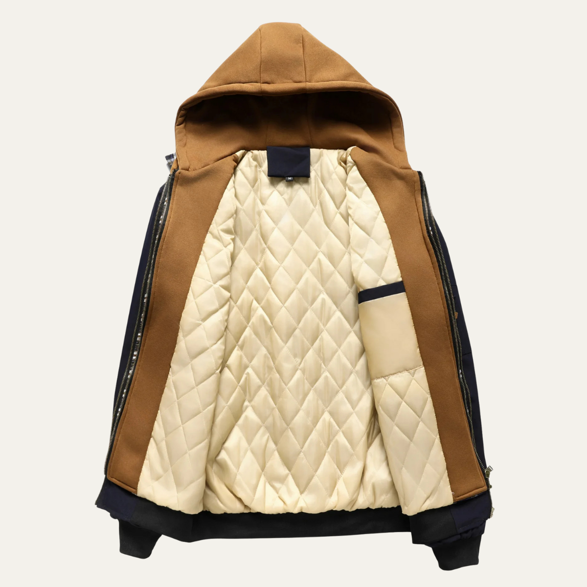 Axel | Men's Bomber Jacket Black Camel Hooded Layered
