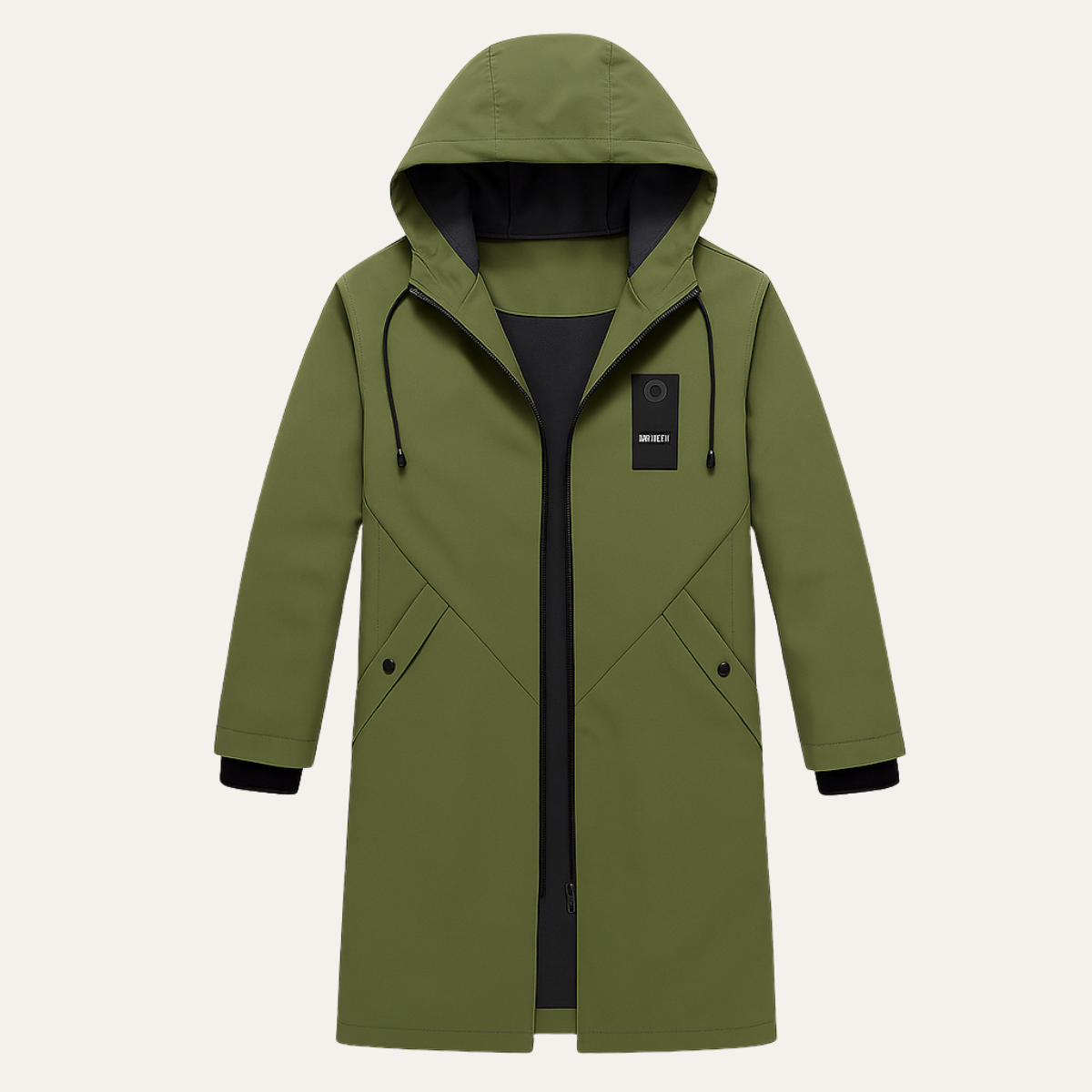 Greta | Men's Waterproof Long Rain Jacket Olive Green Hooded