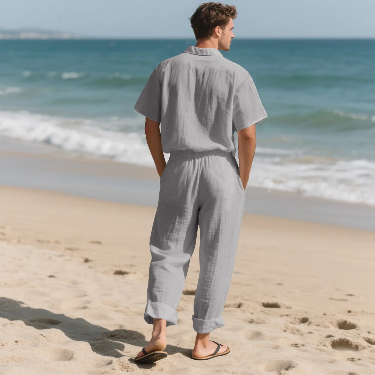 Rowan | Men's Casual Linen Shirt And Pants Set Gray