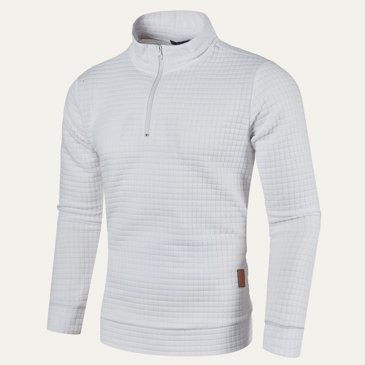 Wyatt | Men's Quarter Zip Sweater White Quilted Long Sleeve