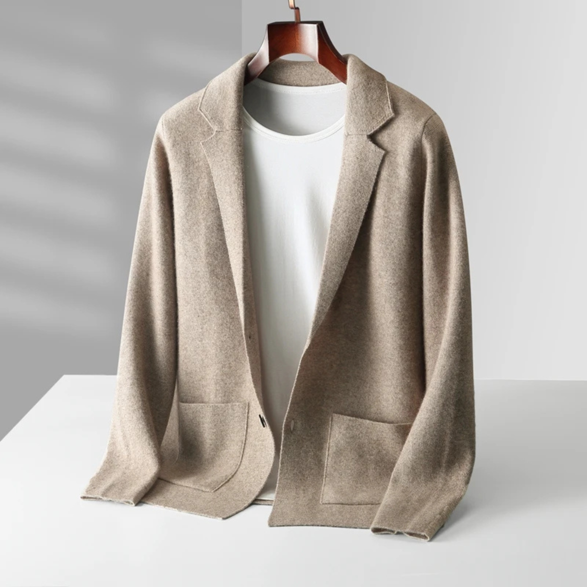Beau | Men's Casual Wool Cardigan Cream Button Front Pockets