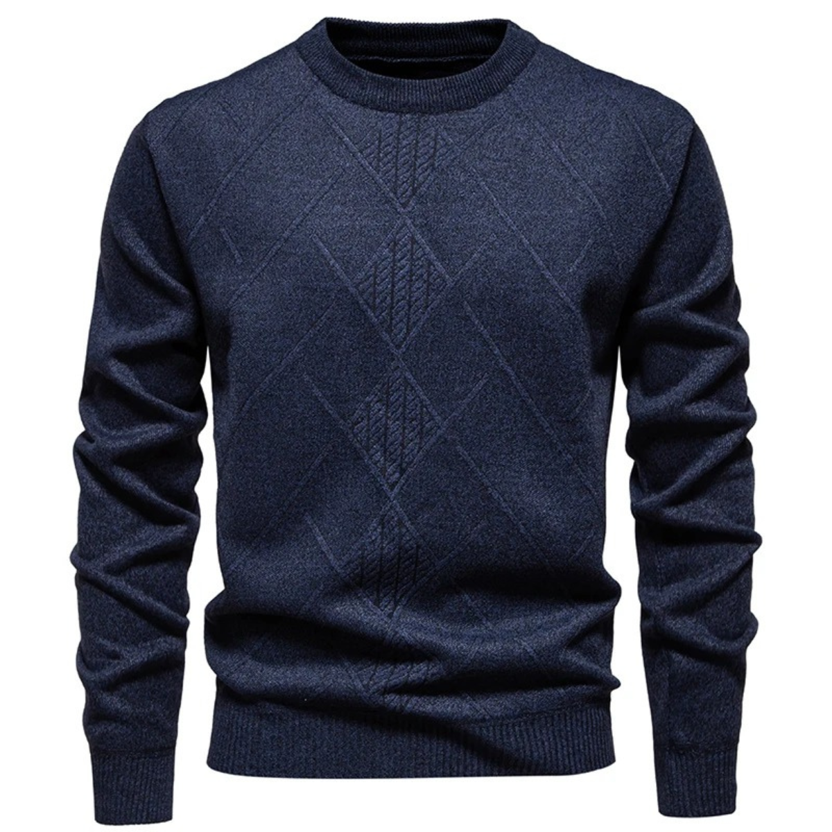 Ives | Men's Cable Knit Sweater Gray Crew Neck Diamond Pattern