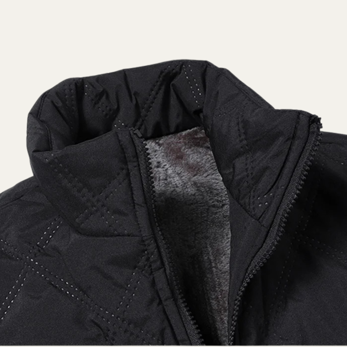 Ezra | Men's Quilted Puffer Jacket Black Sherpa Lining