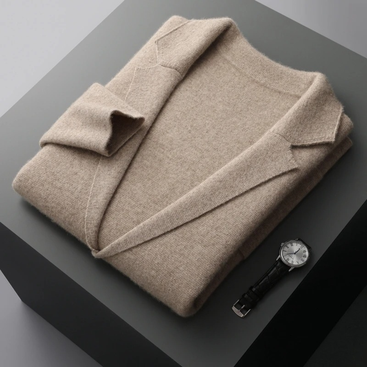 Beau | Men's Cream Crew Neck Cardigan Sweater Relaxed Fit