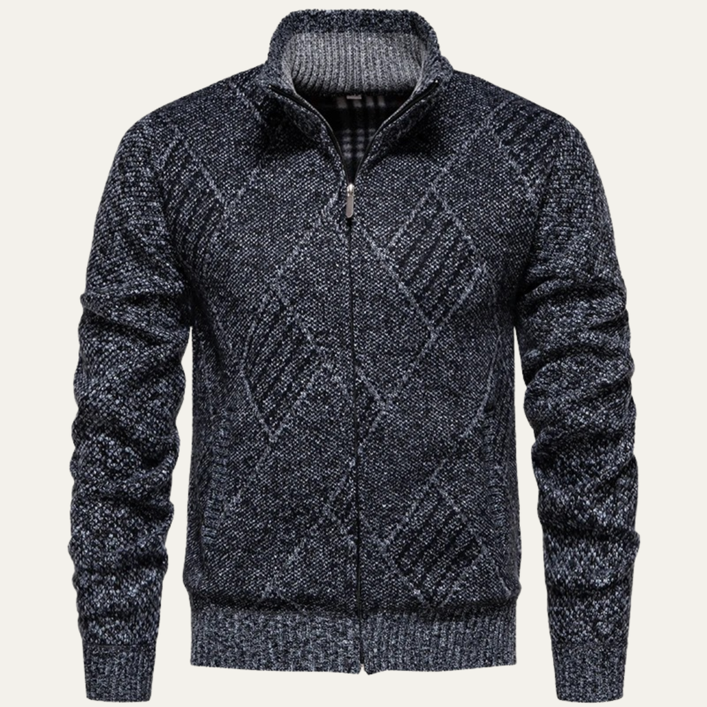 Dama Washington Wyatt men's cable knit cardigan charcoal gray diamond pattern - view 4