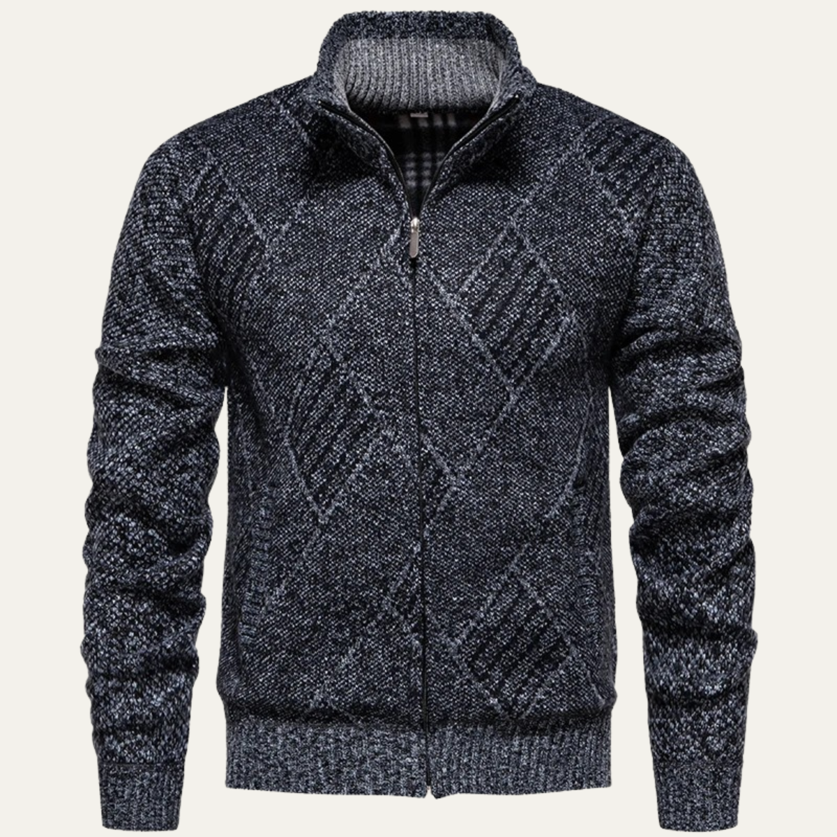 Wyatt | Men's Cable Knit Cardigan Charcoal Gray Diamond Pattern