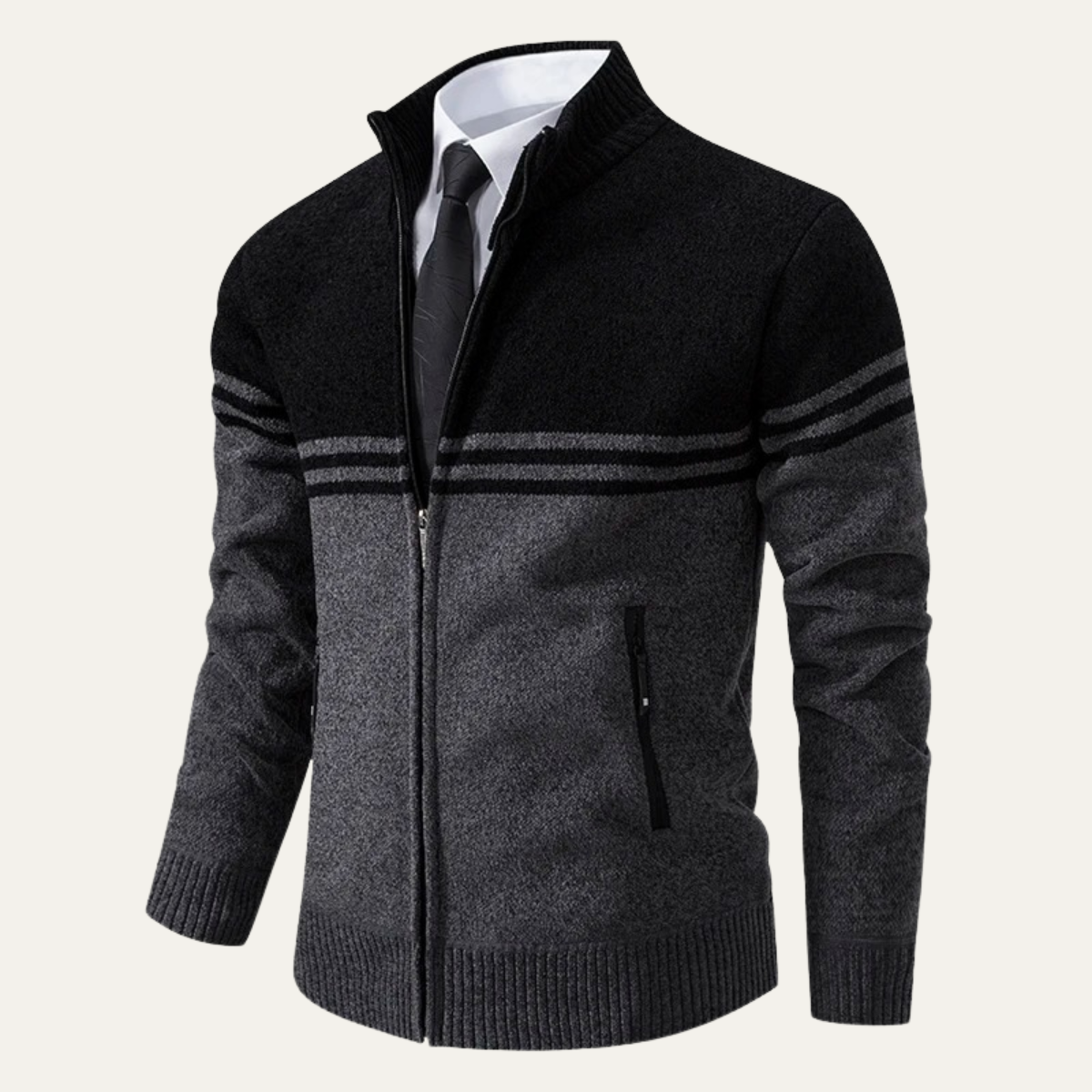 Voss | Men's Striped Zip Up Cardigan Gray Navy