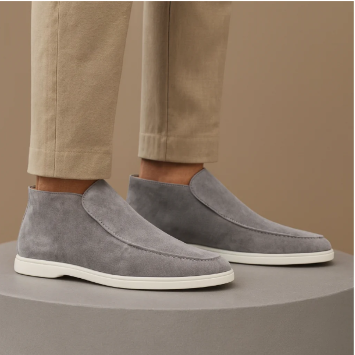 Silas | Men's Suede Loafer Slip On Brown White Sole