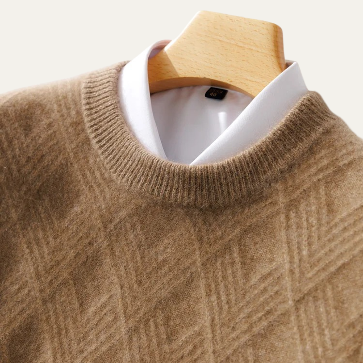 Ezra | Men's Cream Diamond Knit Crew Neck Sweater