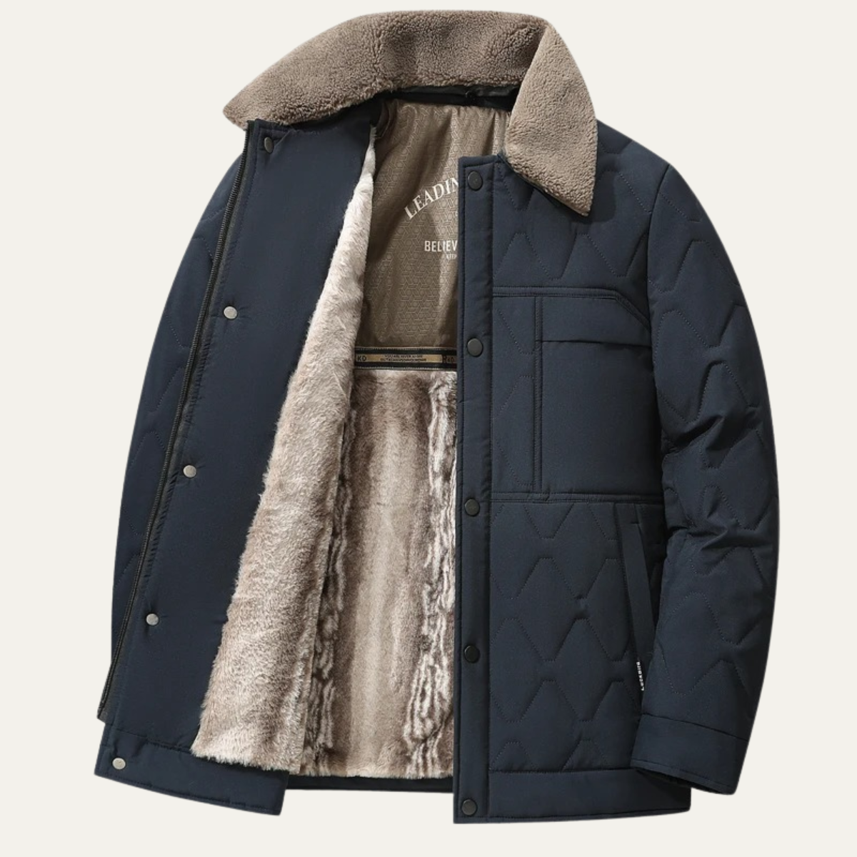 Bram | Men's Quilted Puffer Jacket Cream Sherpa Collar