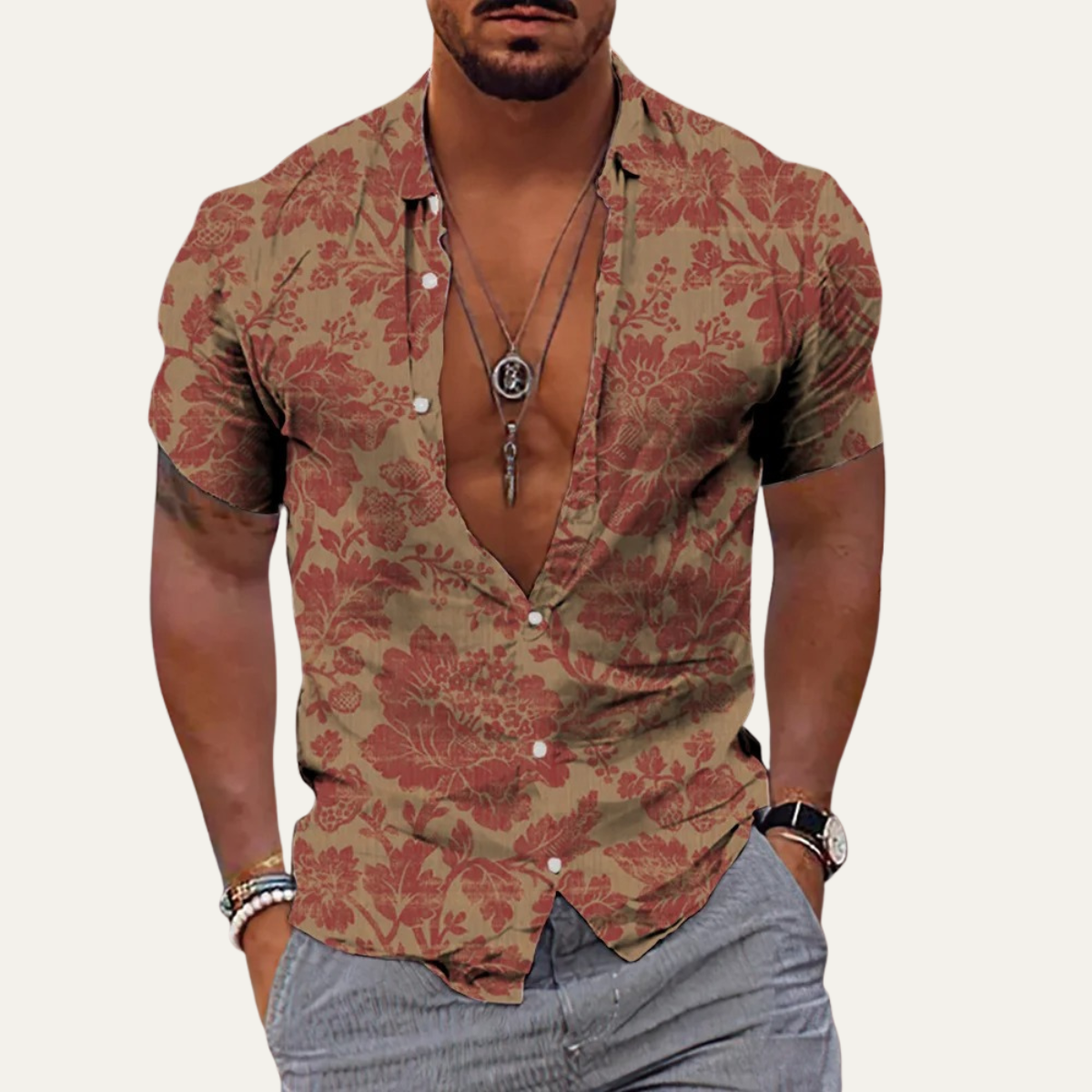 Silas | Men's Hawaiian Shirt White Palm Print Short Sleeve
