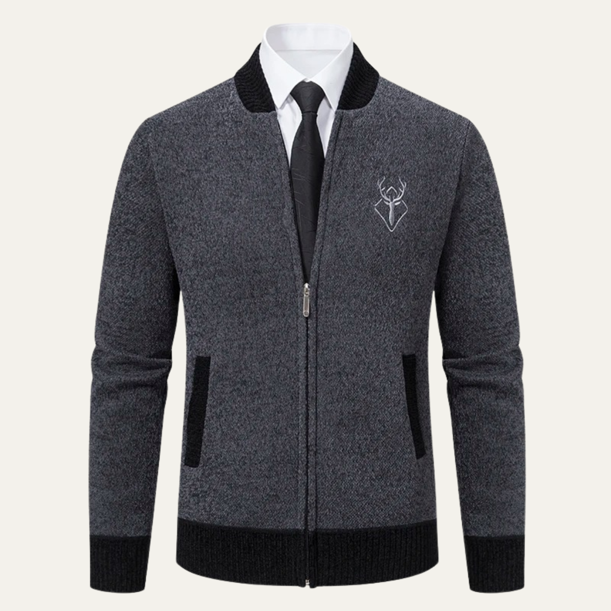 Bram | Men's Wool Blend Cardigan Navy Black Collar