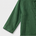 Camille | Women's Linen Shirt Green Mandarin Collar Button Up