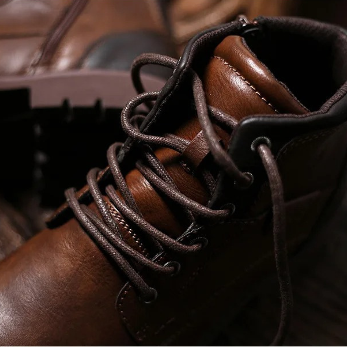 Axel | Men's Leather Combat Boots Brown Lace Up