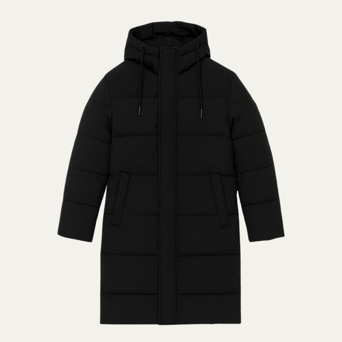 Ezra | Men's Puffer Coat Black Quilted Hooded Long