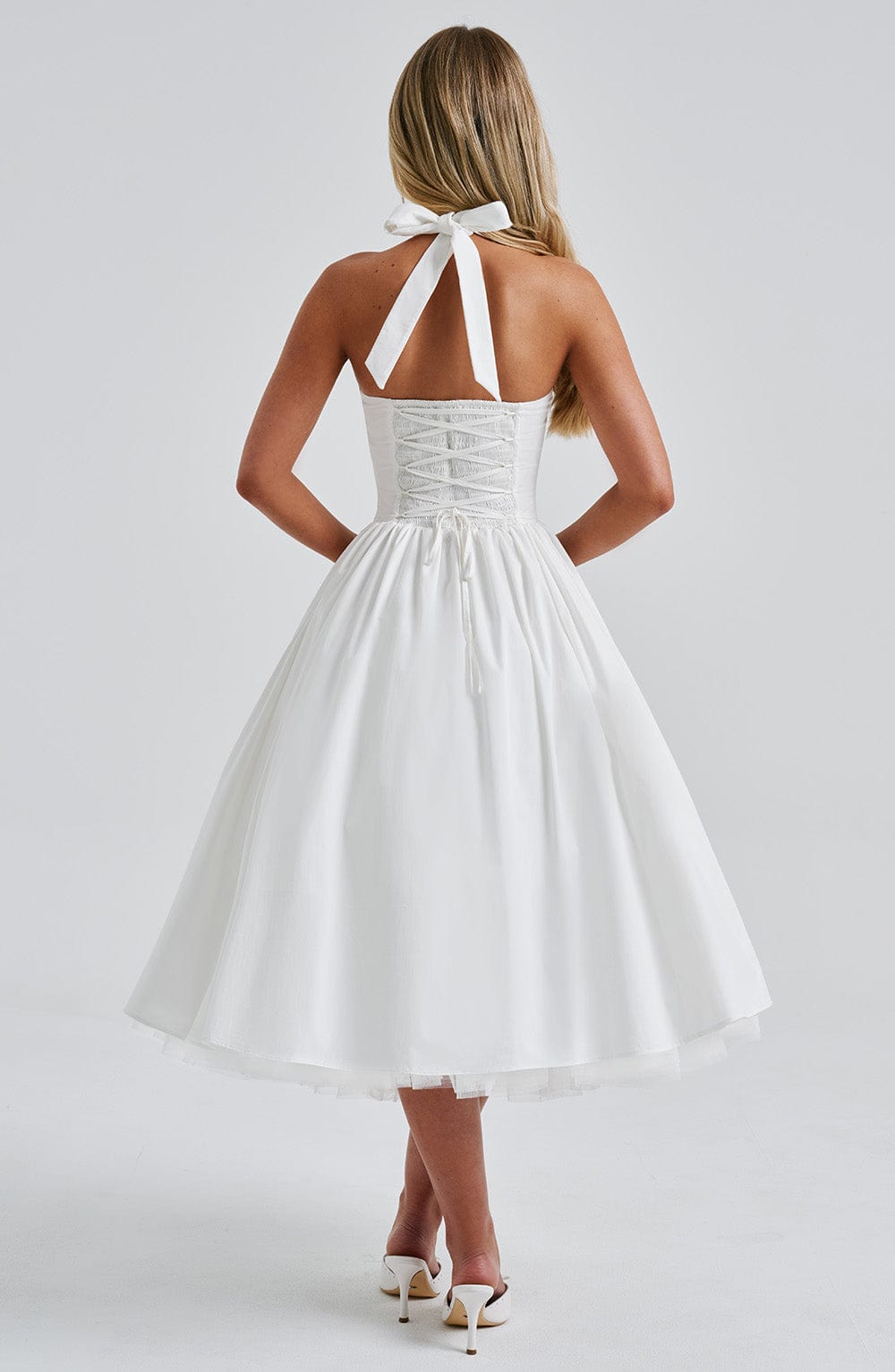Rue | Women's Halter Midi Dress Cream A Line
