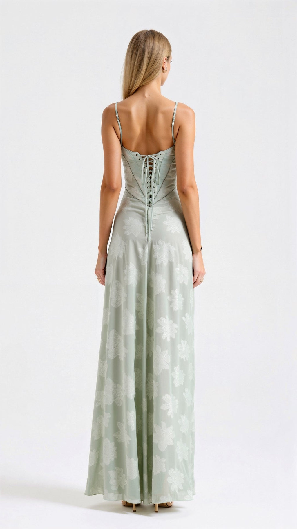 Dama Washington Stella women's white maxi dress satin slip sweetheart neckline - view 10