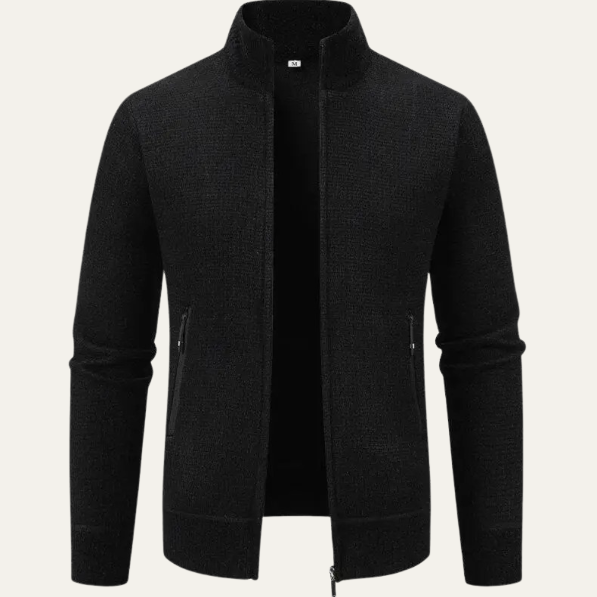 Ives | Men's Quarter Zip Cardigan Cream Knit Stand Collar