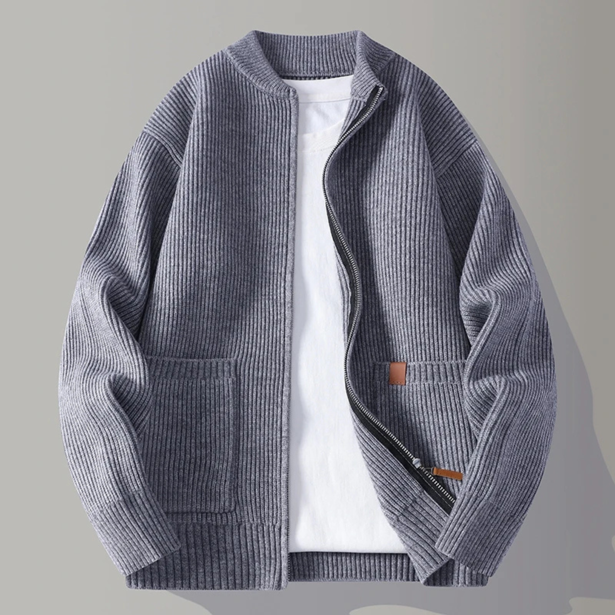 Beau | Men's Casual Ribbed Zip Cardigan Cream