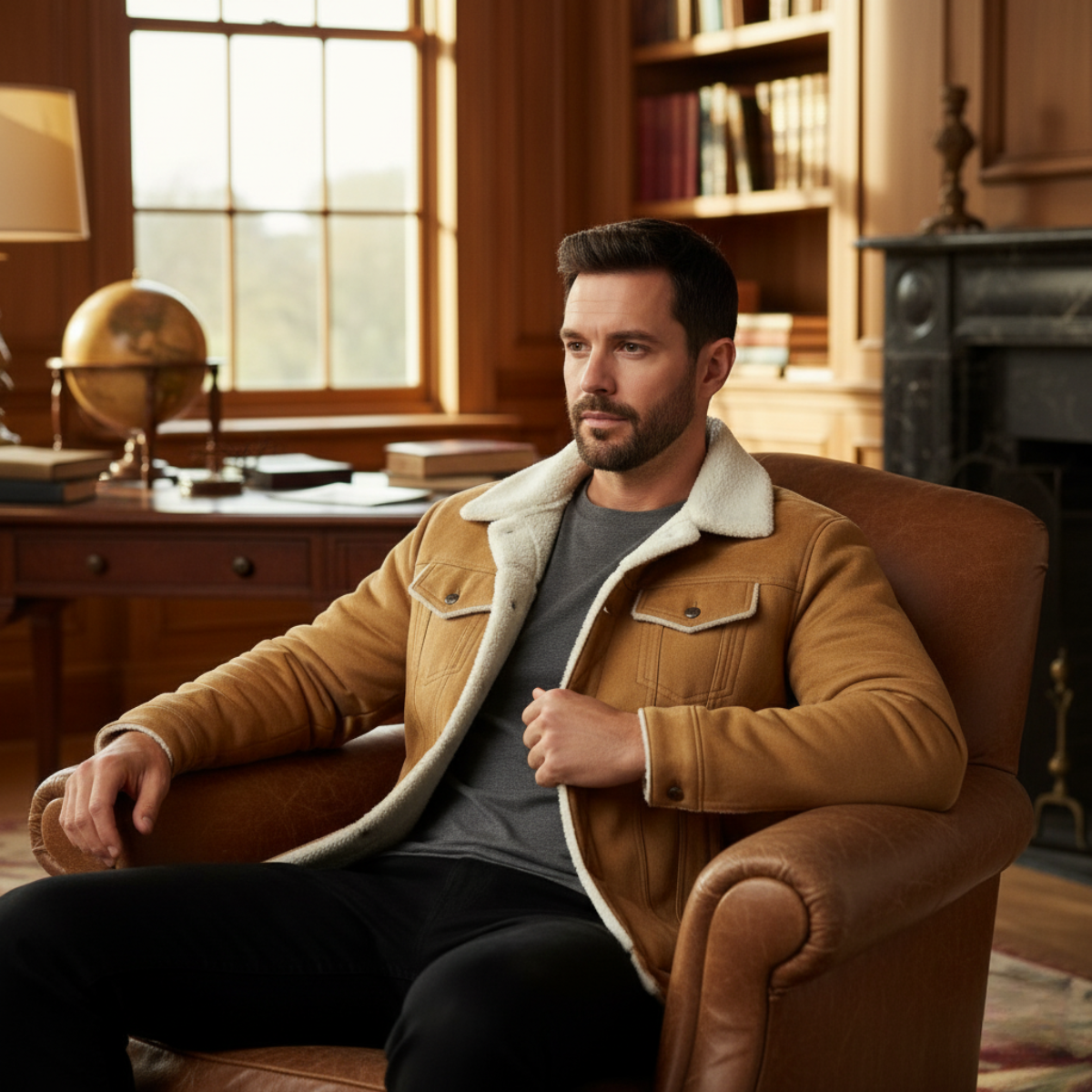 Wyatt | Men's Sherpa Lined Trucker Jacket Camel