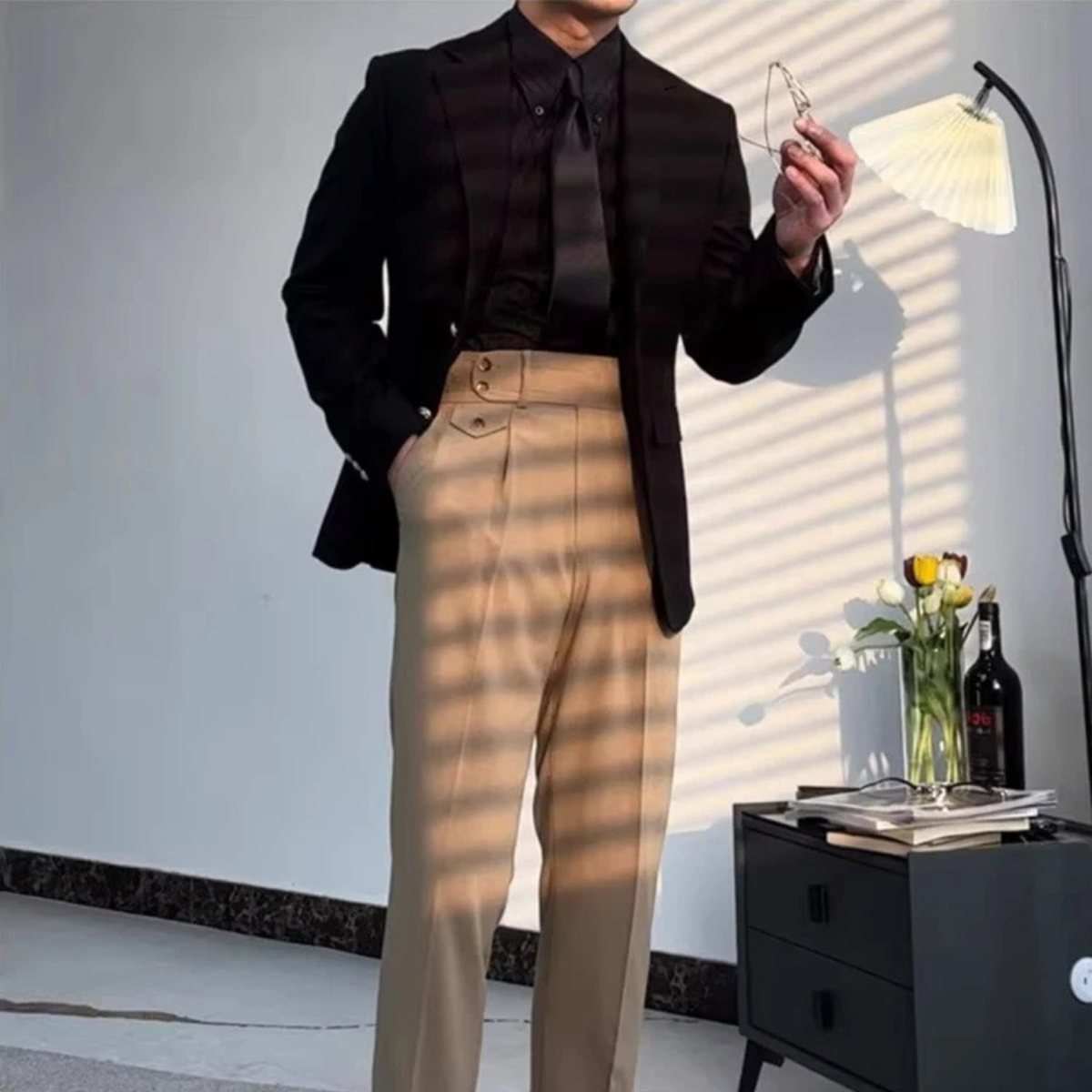 Rhys | Men's Pinstripe Dress Shirt Black Long Sleeve