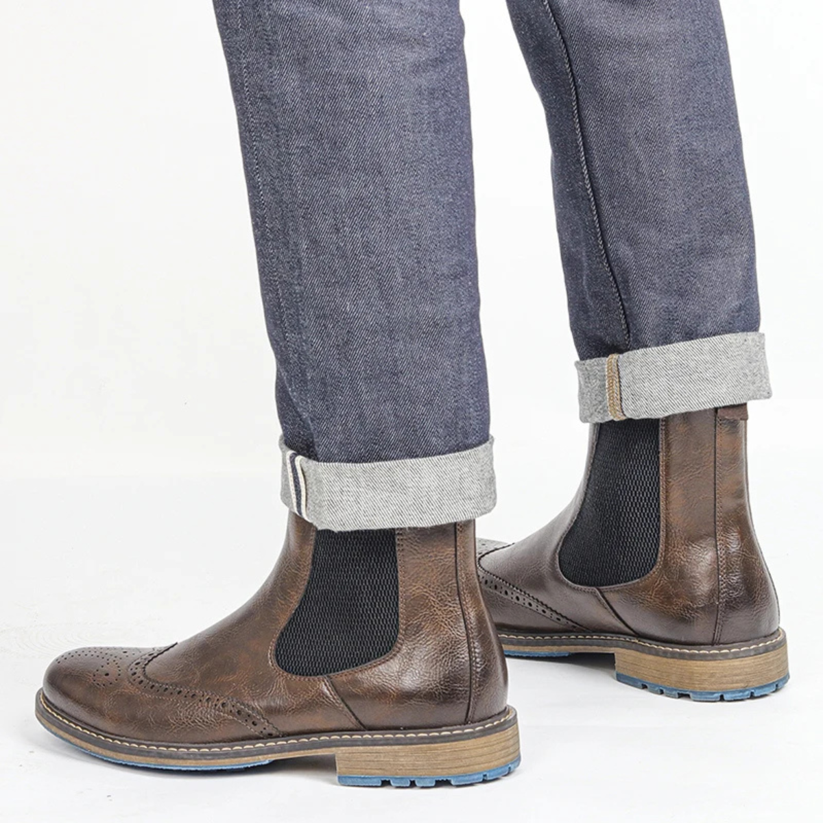 Jasper | Men's Brogue Chelsea Boots Brown Leather