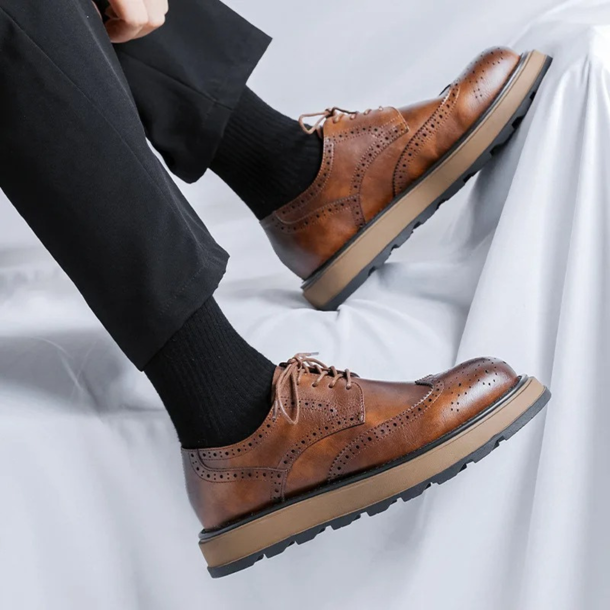 Oscar | Men's Wingtip Brogue Oxford Dress Shoe Black Leather
