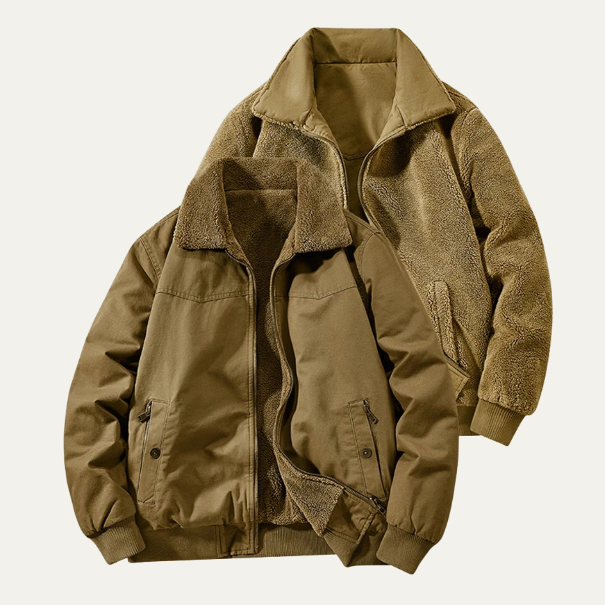 Bram | Men's Casual Sherpa Collar Bomber Jacket Khaki