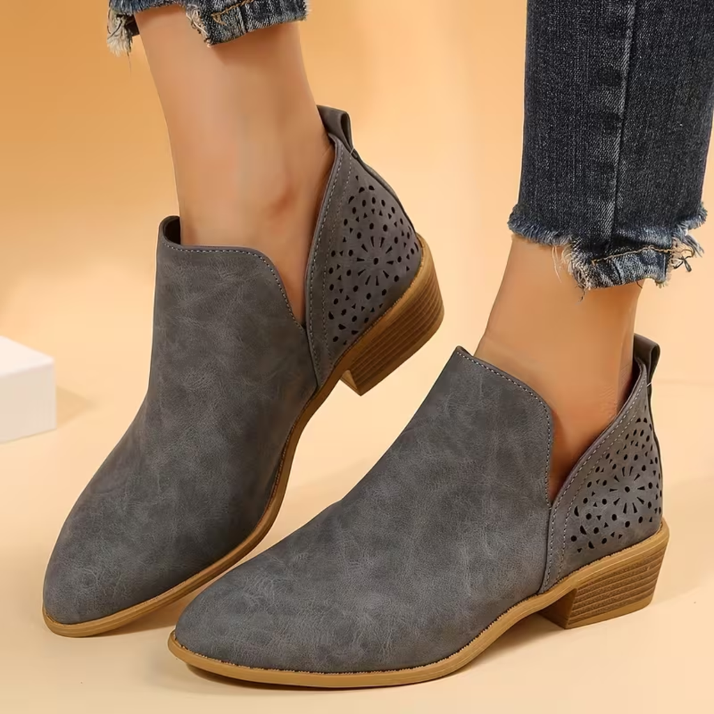 Dama Washington Thea women's perforated ankle boots cream comfortable short heel - view 8