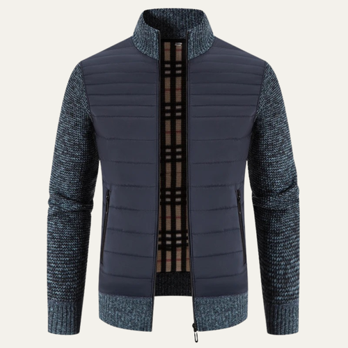 Dama Washington Axel men's quilted puffer jacket navy knit sleeves - front view